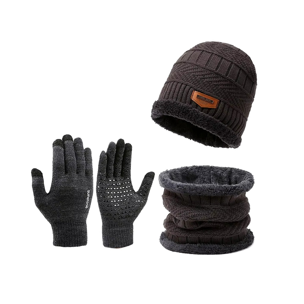 Winter Knit Beanie Hat Neck Warmer Gloves Set - Foxtrot Communications