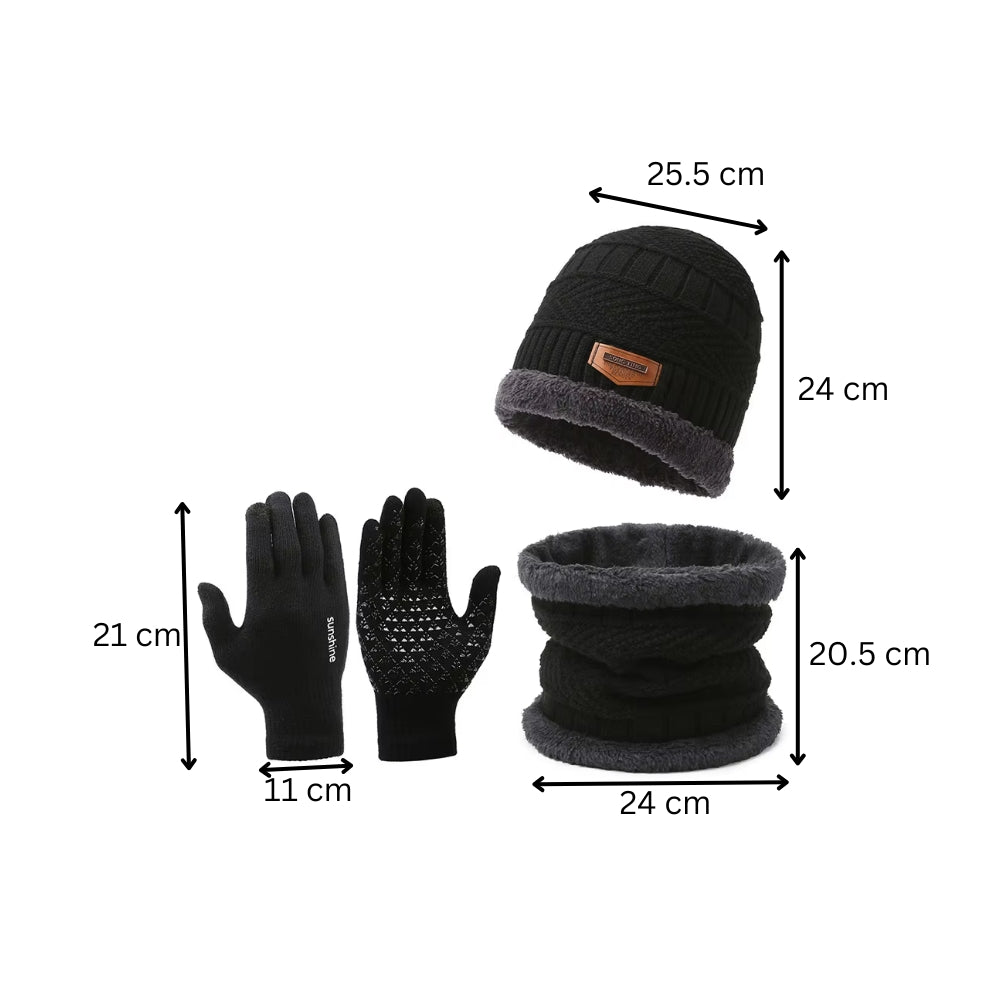 Winter Knit Beanie Hat Neck Warmer Gloves Set - Foxtrot Communications