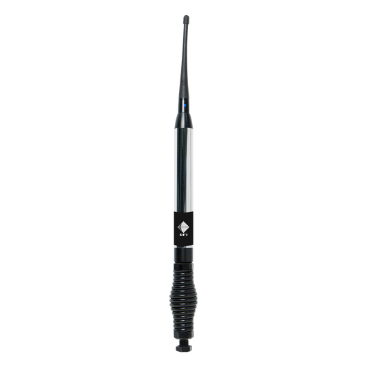 RFI CD993-67-73 - UHF 400-520MHz Elevated Feed Chrome Antenna with Spring and Cable